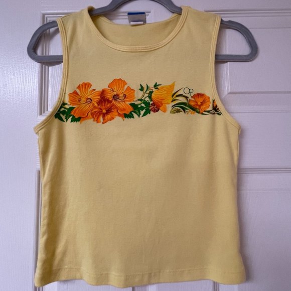 OP Tops - Vintage OP Women's Large Crop Tank / Jammy Top - Yellow, Beach